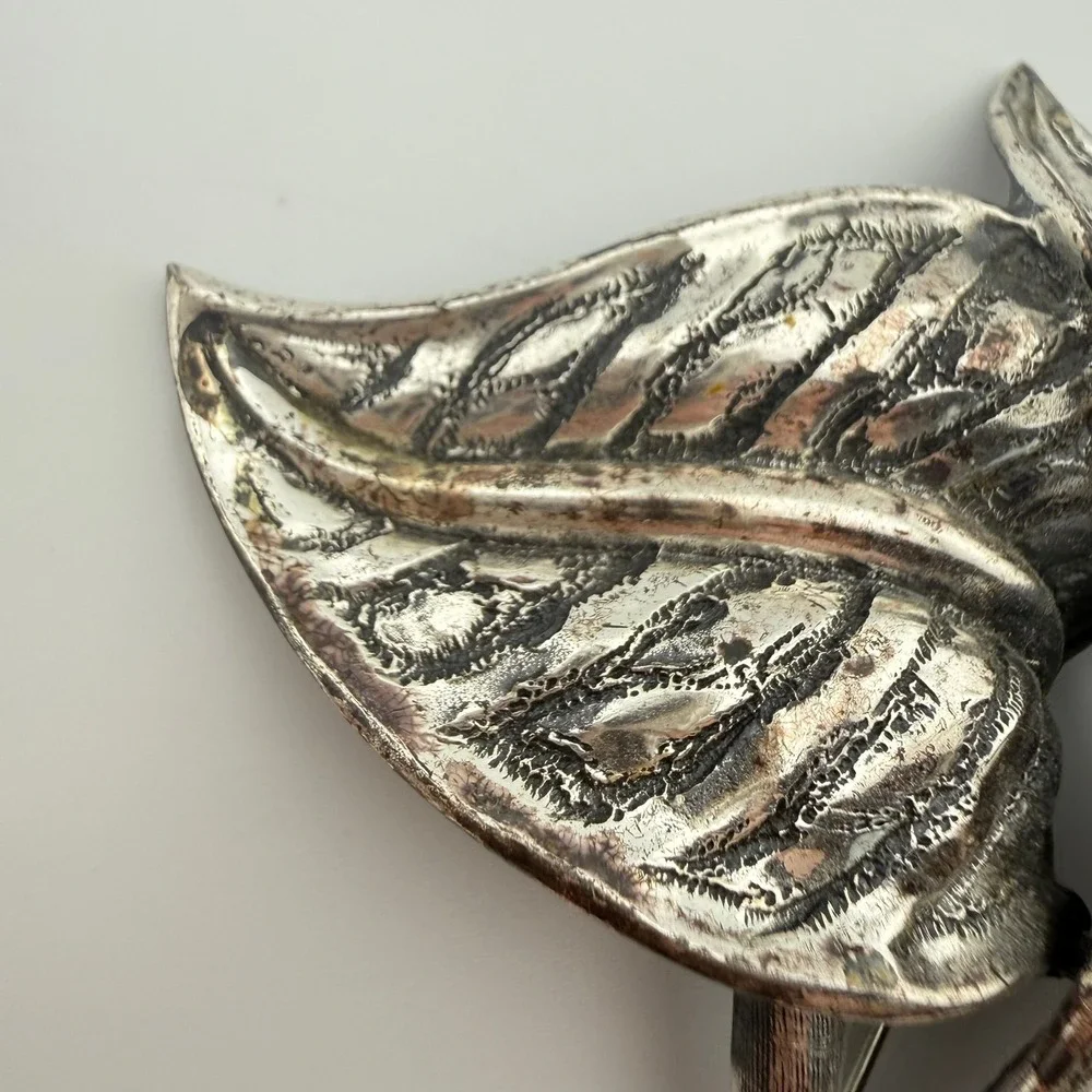 Tortolani Vintage Leaf Brooch Silver Tone Large Botanical Textured Design